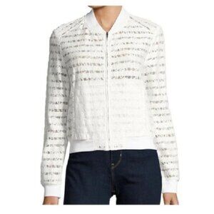 BCBGMAXAZRIA S Kasen White Lace Bomber Jacket  Zip Blend NWT $198 8043